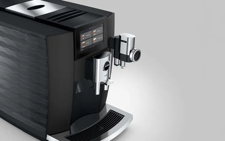 JURA S10 Obsidian Black EA – design Obsidian Black i widok ekspresu z boku